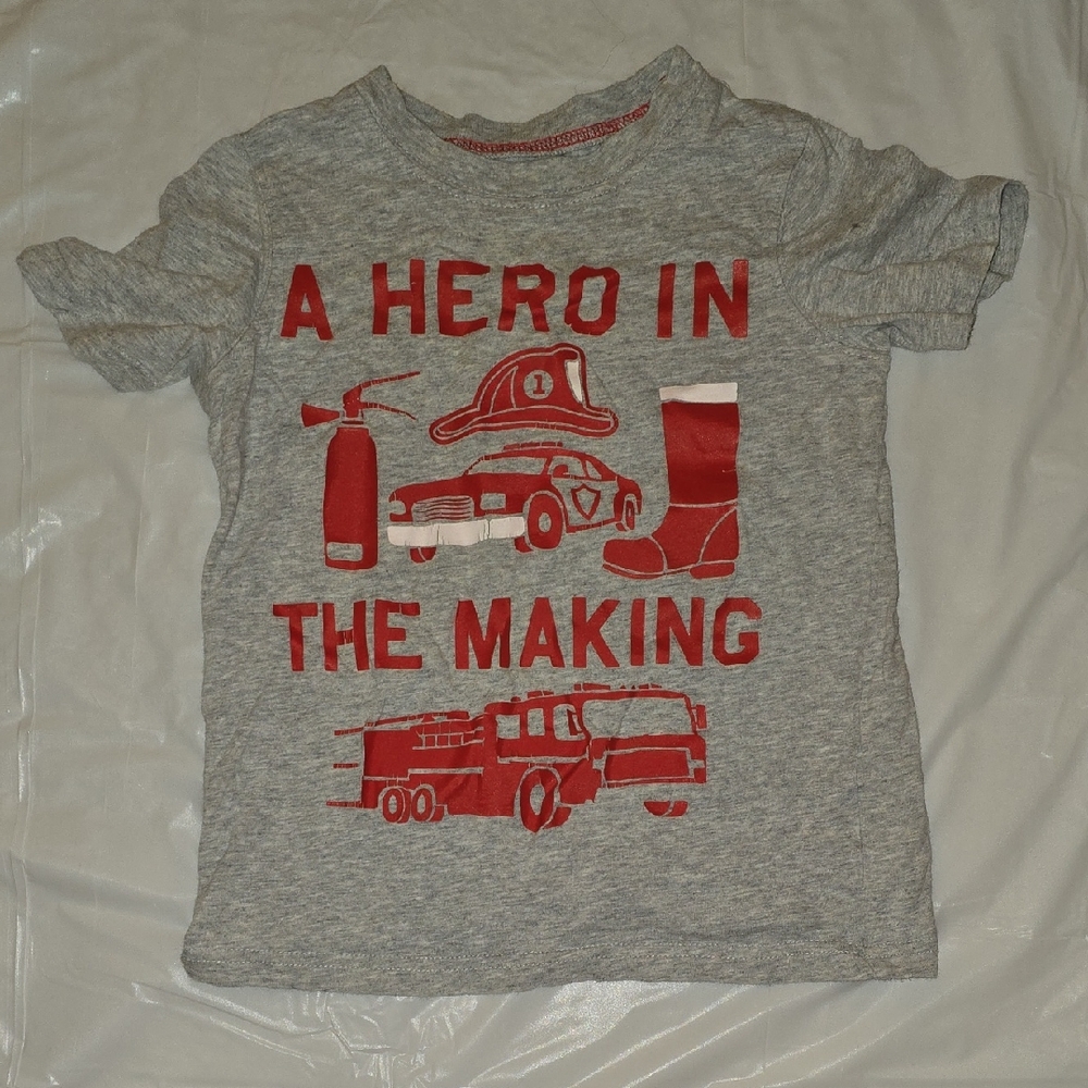 Carters Gray and Red Kids- A Hero in the Making Fireturck Graphic Tee 4/5